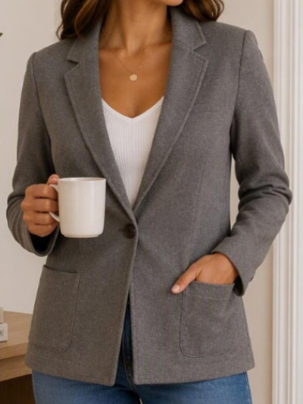 J. Crew women's knit ponte blazer gray cotton blend stretch 1-button jacket M